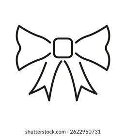 Bow Tie Outline Icon. Fashion Accessory, Gift Decoration, And Festive Ornament Symbol. Elegant Design Element. Editable Stroke. Isolated Vector Illustration.