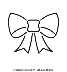Bow Tie Outline Icon. Fashion Accessory, Gift Decoration, And Celebration Symbol. Elegant Design Element For Clothing And Present Wrapping. Editable Stroke. Isolated Vector Illustration.