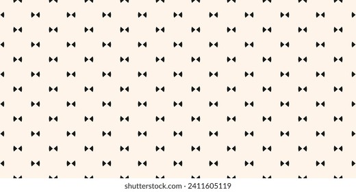 Kuh-Krawatte-Muster. Einfache minimalistische, nahtlose Vektor-Textur mit kleinen Bug-Krawatten. Abstrakte monochrome geometrische Ornamente. Hipster-Mode-Stil. Frische Hintergrundmusik. Wiederholen Sie Design für Dekoration, Drucken