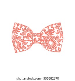 Bow tie. Peach echo and white color. Vector illustration
