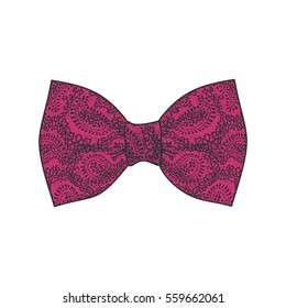 Bow tie. Pink Yarrow and black color. Vector illustration