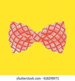 Bow tie. Red and white color on a buttercup background.. Vector illustration