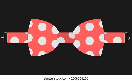Bow tie, red bow tie with white polka dots on a black background. Vector, cartoon illustration. Vector.