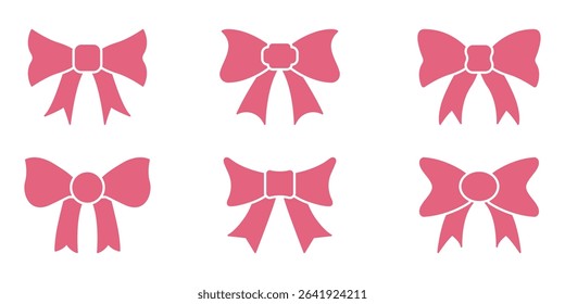 Bow Tie and Ribbon Knot Silhouettes for Gifts, Fashion, and Celebrations Solid Icon Set. Decorative Bow Elements for Packaging Silhouette Symbol Collection. Isolated Vector Illustration.