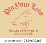 Bow tie with Safety pint shirt design for girl, ladies and women,  Love you more artwork. Bow knot hand drawing artwork. Pretty life, Safety pin graphic print design. Pin your love.