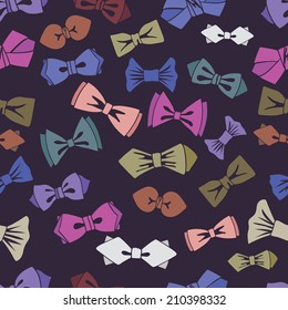 Bow tie seamless pattern.Cartoon colorful  bow tie.Flat vector ornament.Use for textile,wallpaper,wrap, backdrop,fabric,Fashion background.Holiday Hipster decoration,Father day gift,party present.