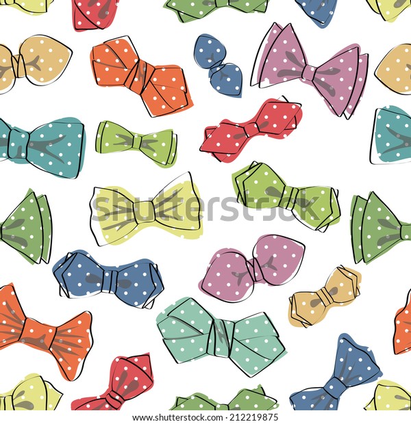 Bow tie seamless pattern.Cartoon colorful bow tie.Flat vector.Polka dot