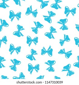 Bow tie seamless vector pattern - blue bows on white background