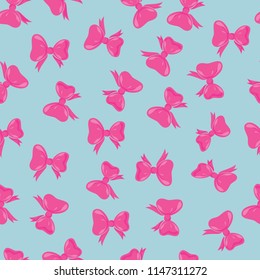 Bow tie seamless vector pattern - pink bows on blue background. Birthday, Christmas, New Year's Eve pattern