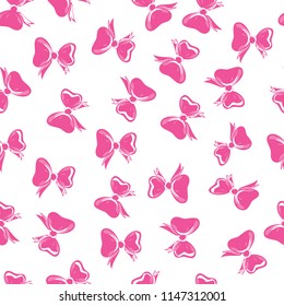 Bow tie seamless vector pattern - pastel pink bows on white background. Birthday, Christmas, New Year's Eve pattern