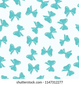 Bow tie seamless vector pattern - pastel blue bows on white background. Birthday, Christmas, New Year's Eve pattern