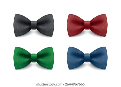 Bow Tie Set, Vector Illustration. Elegant Classic Accessory for Men, Formal Attire, Wedding Style, Realistic Fashion Icons. Colorful Neckties Collection for Business and Special Occasion Design