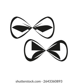 Bow tie shape. Abstract symmetry symbol. Infinity style figure. Vector black graphic.
