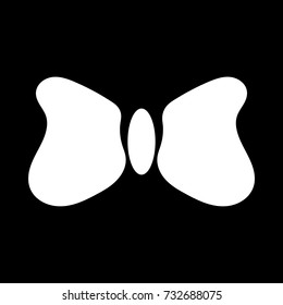 Bow tie sign. Image of elegant male. Beautiful white icon isolated on black background. Elegance symbol. Logo for celebration or ceremony. Mark of suit. Stock vector illustration