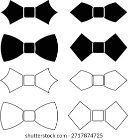 conjunto de silhueta gravata borboleta isolado no fundo branco, coleção de silhuetas bowtie formal clássico