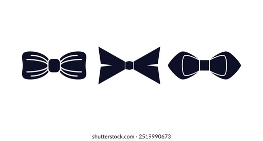 Bow Tie Silhouettes Set Isolated on White Background. 
Elegant Bow Tie Silhouettes Set – Perfect for Formal Design Elements and Apparel Icons