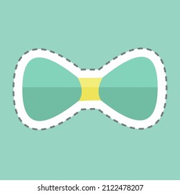 Bow Tie Sticker in trendy line cut isolated on blue background