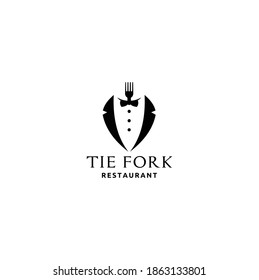 Bow Tie, Tuxedo,Fork Restaurant Dinner Logo Design Inspiration
