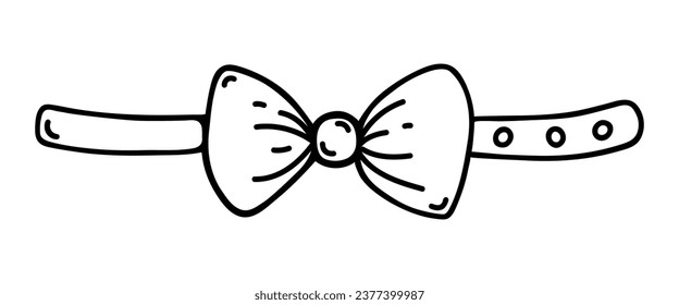 Bow tie vector icon. Hand drawn doodle isolated on white. An elegant accessory with ties for a wedding, party or event. Decoration for a man's suit. Simple sketch, outline. Clipart for print, cards