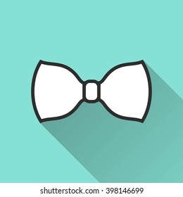 bow tie   vector icon with long shadow. White illustration isolated on green background for graphic and web design.  