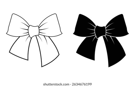 Bow Tie Vector Icon Symbol. Black formal male bow tie symbol isolated on white background. Vector illustration. Silhouette icons with elegant ribbons and ties.