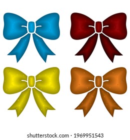Bow Tie Vector Illustration. Set Of Four Different Ribbons Tied As Decorative Bows. Gift Ribbons.eps
