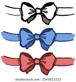 Bow tie. Vector isolated. Hand draw with texture in different colors.