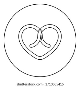 Bow tied heart icon in circle round outline black color vector illustration flat style image