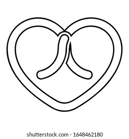 Bow tied heart icon outline black color vector illustration flat style image