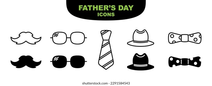 Bow, ties, hat, mustache icon set, father day illustration