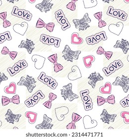 Bow Ties and Hearts and love  pattern for textile fabric print 