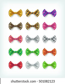 Bow ties icons collection. Different color and pattern necktie vector illustrations
