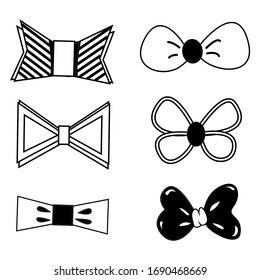 Bow Ties Set for Celebration and Party. Mens Fashion. Vector illustration. black and white icone set. 
