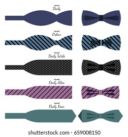 Bow ties set in colors with names on white