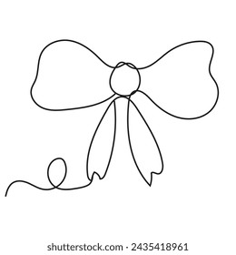 Bow in trendy One Line style. Continuous line Bowknot isolated white background. Simple design t-shirt print. Vector illustration can used web design. EPS 10