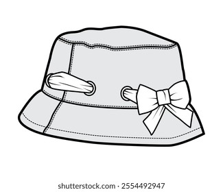 Bow trim bucket hat technical flat design vector mockup template.