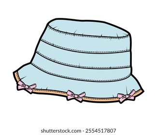 	
Bow trim paneled hats for women vector design technical flat sketch by adobe illustrator.