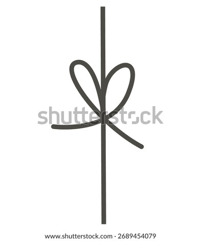 Bow tying string, gift tied with ribbon and rope. Loop, swirl, curl and twist wrap create festive decoration. Holiday decor detail, decorative flat chord, thread, modern card. Flat vector illustration