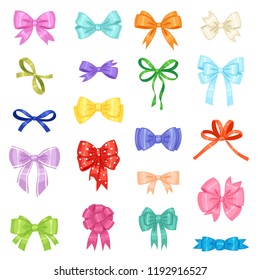 Bow vector bowknot or ribbon for decorating gifts on Christmas or Birtrhday party illustration set element of bowed or ribboned presents on holidays celebration isolated on white background
