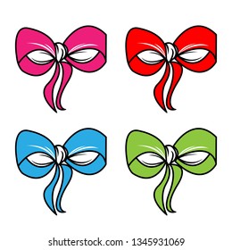 Bow vector cartoon bowknot or ribbon for decorating gifts on Christmas or Birthday party  