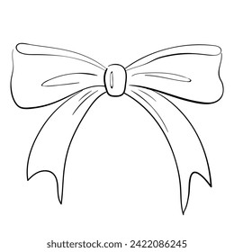 A bow. Vector hand drawn black and white illustration. Sketch, doodle, isolated, linear tied bow. Postcard, present, a gift, holiday, Birthday, Valentine, Christmas, New Year
