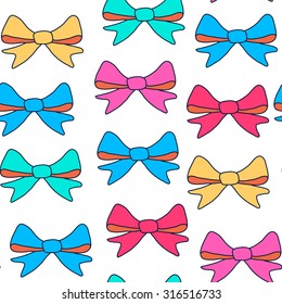 Bow vector  hand drawn seamless fashion colorful romantic pattern on background