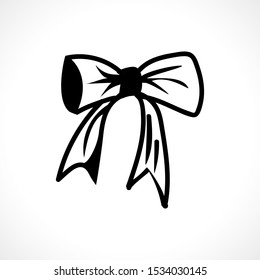 Bow vector illustration. Collection of black symbols on an isolated background in a flat style.Doodle,art line. Element for decorating Christmas packaging, textiles, paper.  