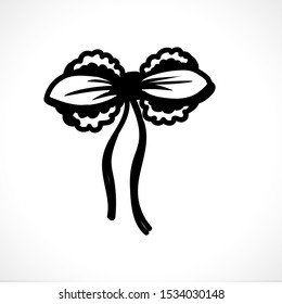 Bow vector illustration. Collection of black symbols on an isolated background in a flat style.Doodle,art line. Element for decorating Christmas packaging, textiles, paper.  