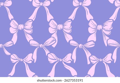 Bogen vintage rosa Muster. Girly coquette print, romantic knot bg. Handgezeichnetes Vektorband zum Verpacken von Papier, Hochzeit und Geburtstag niedliches Design, nackte Textilien. Trendy Zubehör