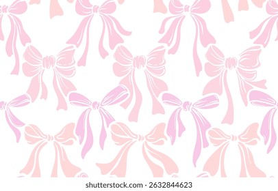 Arco patrón rosa vintage. Estampado coquette femenino, bolso nudo romántico. Cinta de Vector dibujada a mano para envolver papel, boda y cumpleaños lindo diseño, desnudo textil. Accesorios de moda