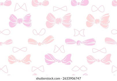 Bow vintage pink seamless pattern. Girly coquette print, romantic knot backdrop. Hand drawn vector ribbon for wrapping paper, wedding and birthday cute design, nude textile. Trendy accessories