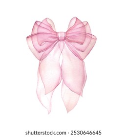 Bow watercolor illustration light pink pastel colors. Wedding invitation, party decoration, greeting card. Knot symbol. Hand drawn illustration. Vintage tie, bowtie. Trendy, simple, fashion tie bow