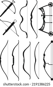 Bow weapon cartoon isolated Vector Silhouettes