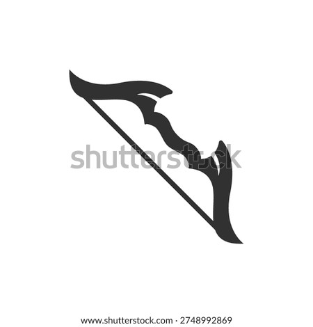 Bow weapon icon. Fantasy archery weapon. Monochrome black and white symbol